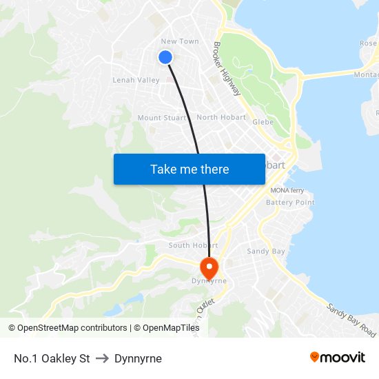 No.1 Oakley St to Dynnyrne map