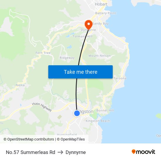 No.57 Summerleas Rd to Dynnyrne map