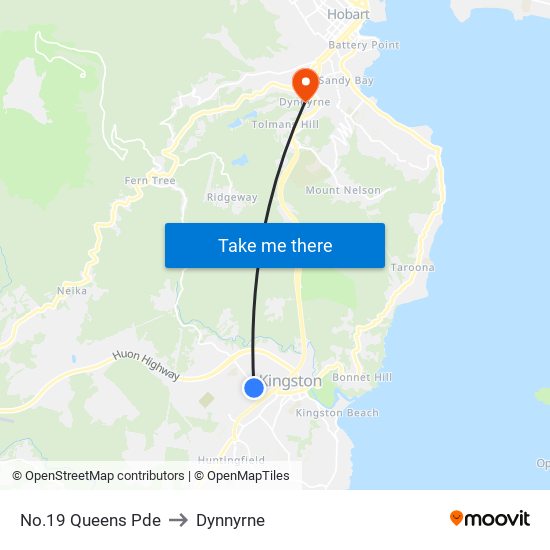 No.19 Queens Pde to Dynnyrne map