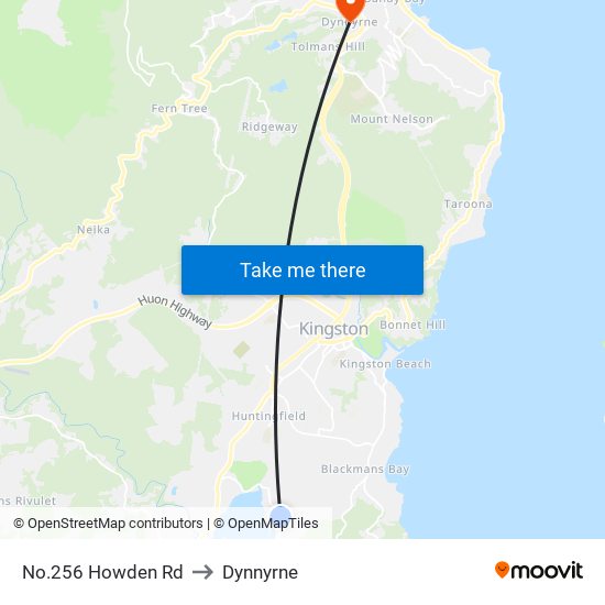 No.256 Howden Rd to Dynnyrne map