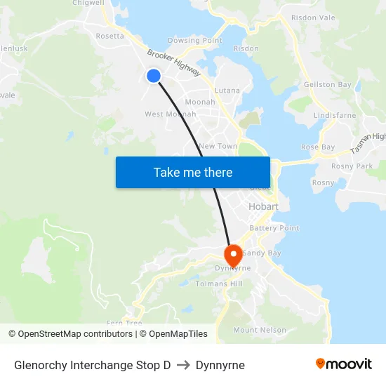Glenorchy Interchange Stop D to Dynnyrne map