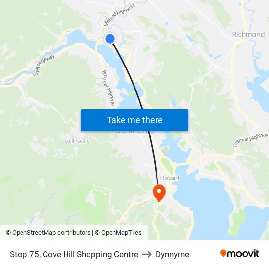 Stop 75, Cove Hill Shopping Centre to Dynnyrne map