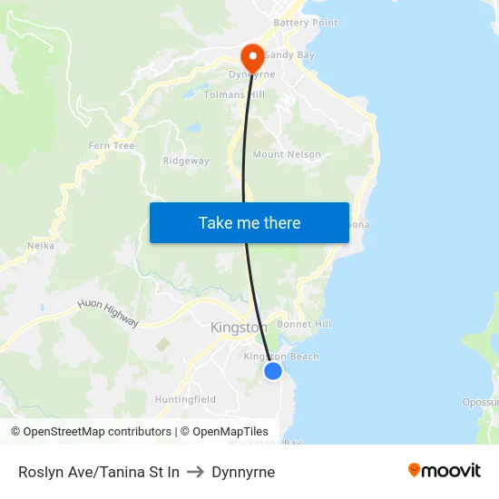 Roslyn Ave/Tanina St In to Dynnyrne map