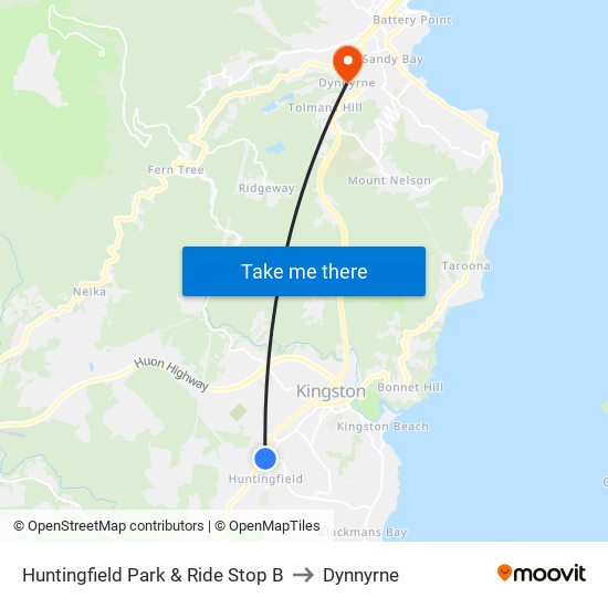 Huntingfield Park & Ride Stop B to Dynnyrne map