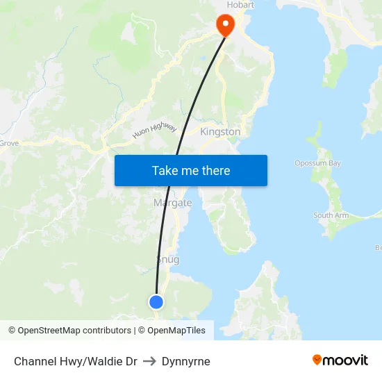Channel Hwy/Waldie Dr to Dynnyrne map