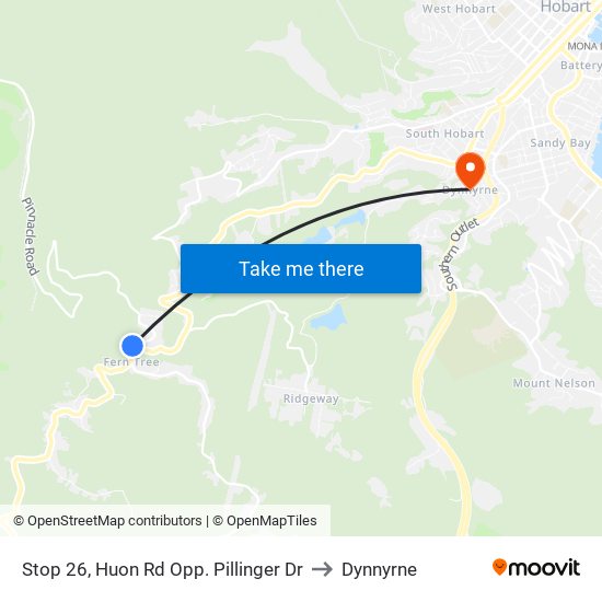 Stop 26, Huon Rd Opp. Pillinger Dr to Dynnyrne map