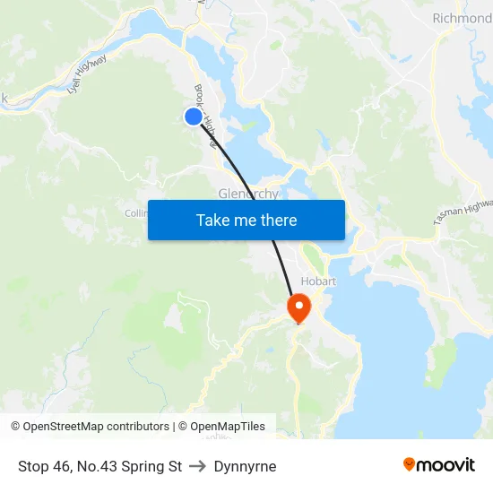 Stop 46, No.43 Spring St to Dynnyrne map