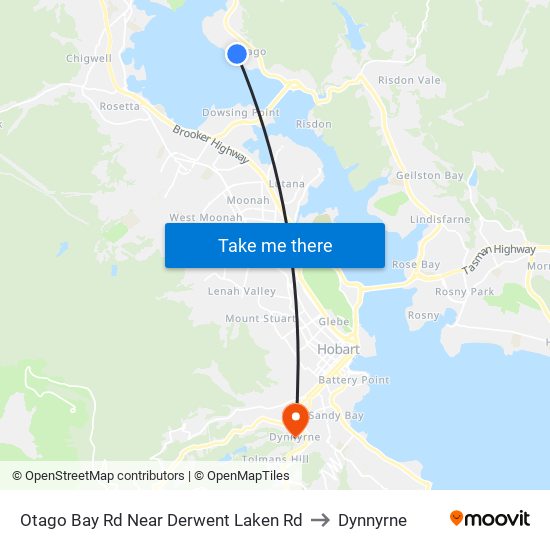 Otago Bay Rd Near Derwent Laken Rd to Dynnyrne map