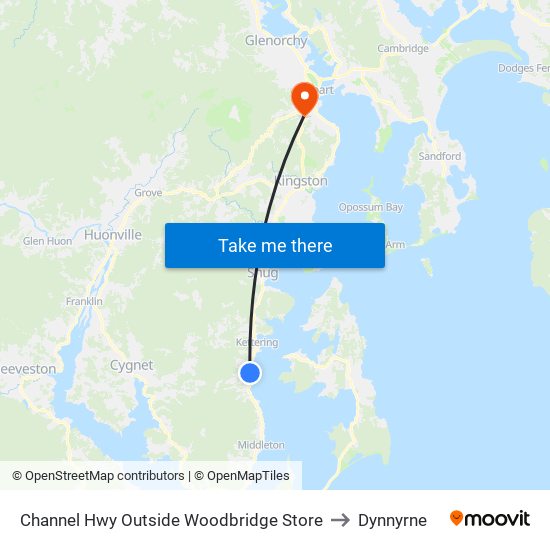 Channel Hwy Outside Woodbridge Store to Dynnyrne map