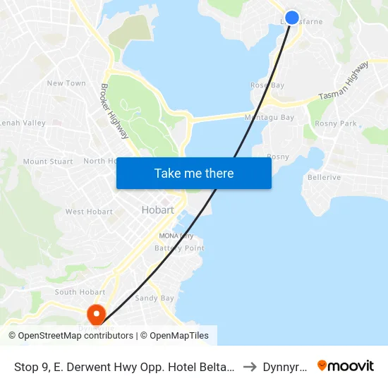 Stop 9, E. Derwent Hwy Opp. Hotel Beltana to Dynnyrne map