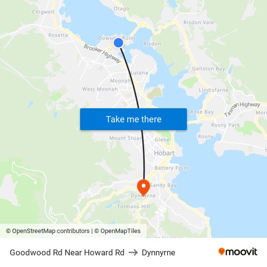 Goodwood Rd Near Howard Rd to Dynnyrne map