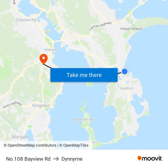 No.108 Bayview Rd to Dynnyrne map