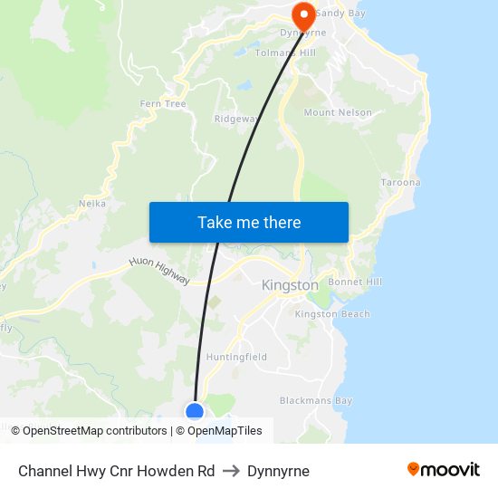 Channel Hwy Cnr Howden Rd to Dynnyrne map