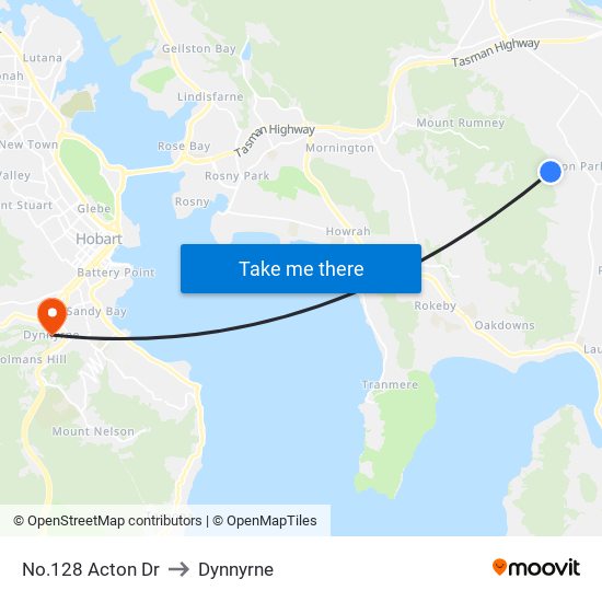 No.128 Acton Dr to Dynnyrne map