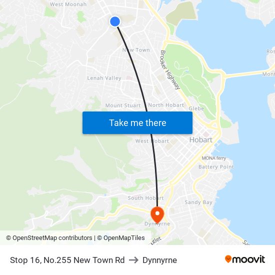 Stop 16, No.255 New Town Rd to Dynnyrne map