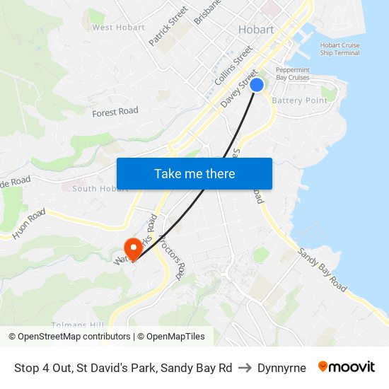 Stop 4 Out, St David's Park, Sandy Bay Rd to Dynnyrne map