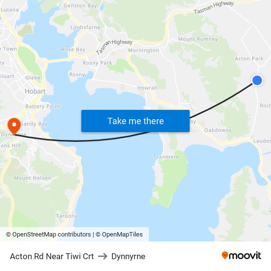 Acton Rd Near Tiwi Crt to Dynnyrne map