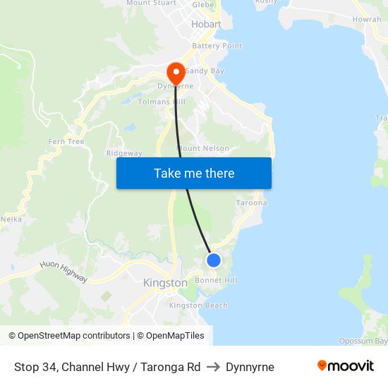 Stop 34, Channel Hwy / Taronga Rd to Dynnyrne map