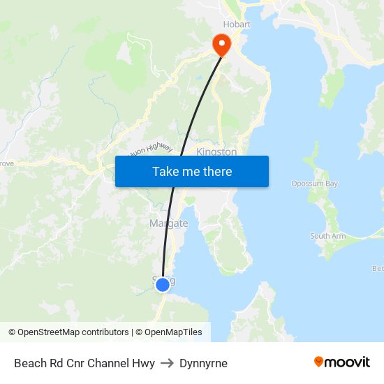 Beach Rd Cnr Channel Hwy to Dynnyrne map