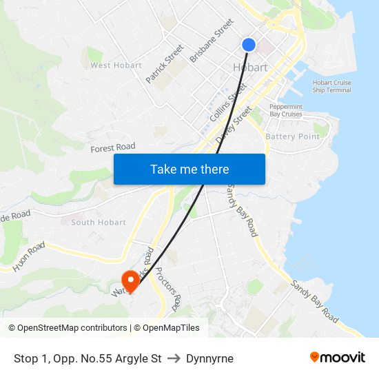 Stop 1, Opp. No.55 Argyle St to Dynnyrne map