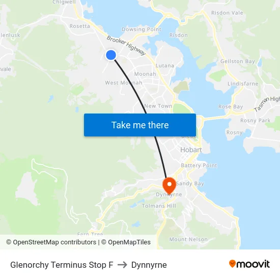 Glenorchy Terminus Stop F to Dynnyrne map