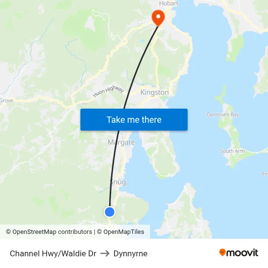 Channel Hwy/Waldie Dr to Dynnyrne map