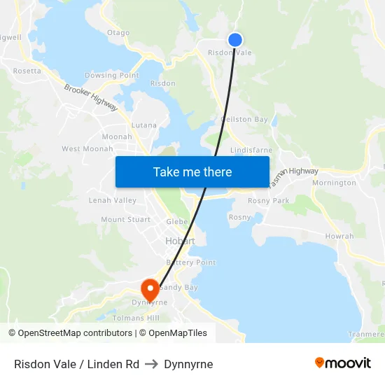 Risdon Vale / Linden Rd to Dynnyrne map