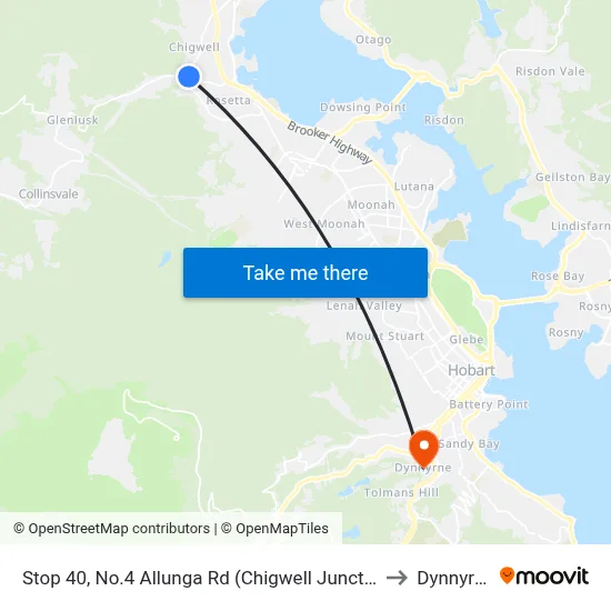 Stop 40, No.4 Allunga Rd (Chigwell Junction) to Dynnyrne map