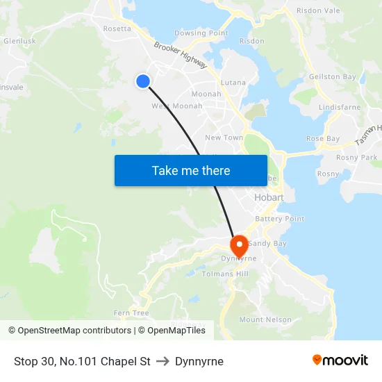 Stop 30, No.101 Chapel St to Dynnyrne map