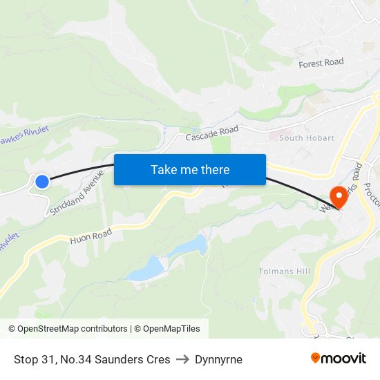 Stop 31, No.34 Saunders Cres to Dynnyrne map
