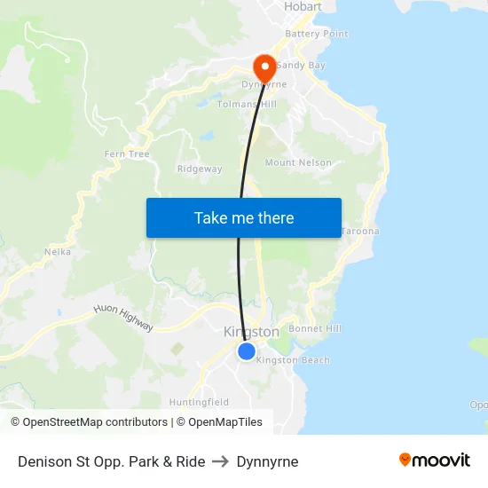 Denison St Opp. Park & Ride to Dynnyrne map