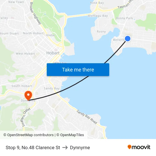 Stop 9, No.48 Clarence St to Dynnyrne map