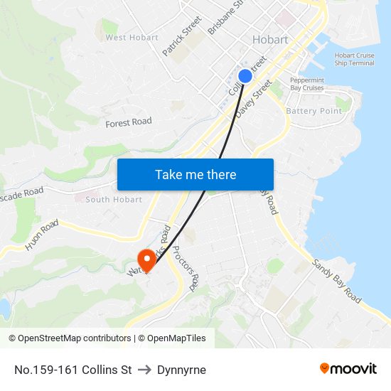 No.159-161 Collins St to Dynnyrne map