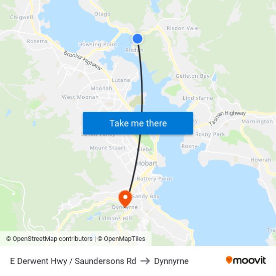 E Derwent Hwy / Saundersons Rd to Dynnyrne map