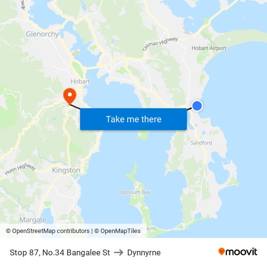 Stop 87, No.34 Bangalee St to Dynnyrne map