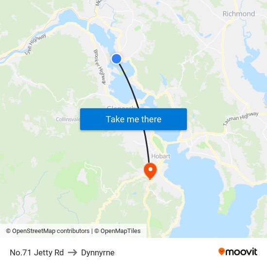 No.71 Jetty Rd to Dynnyrne map