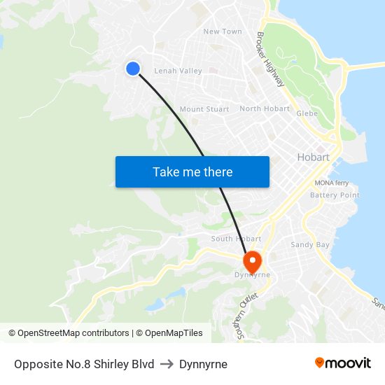 Opposite No.8 Shirley Blvd to Dynnyrne map