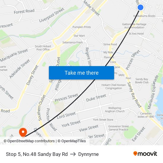 Stop 5, No.48 Sandy Bay Rd to Dynnyrne map