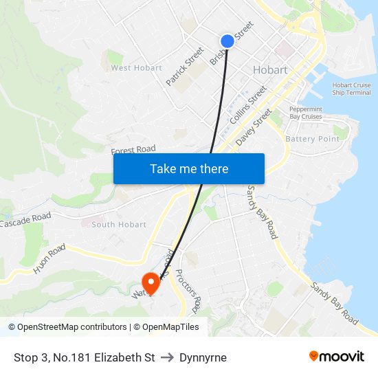 Stop 3, No.181 Elizabeth St to Dynnyrne map