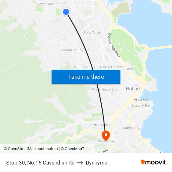 Stop 30, No.16 Cavendish Rd to Dynnyrne map