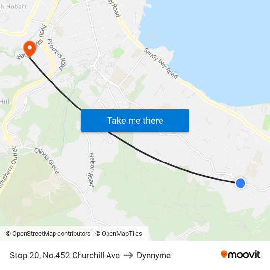 Stop 20, No.452 Churchill Ave to Dynnyrne map