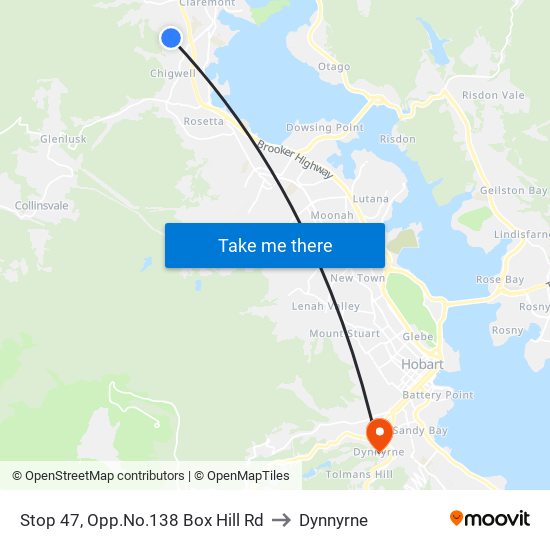 Stop 47, Opp.No.138 Box Hill Rd to Dynnyrne map