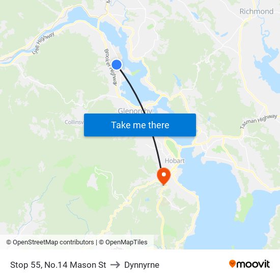 Stop 55, No.14 Mason St to Dynnyrne map