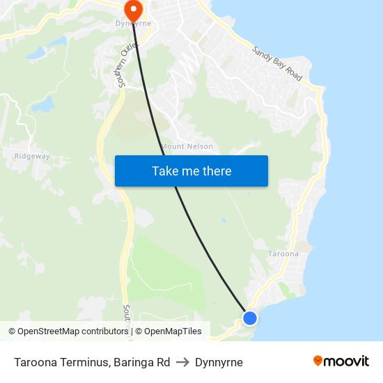 Taroona Terminus, Baringa Rd to Dynnyrne map