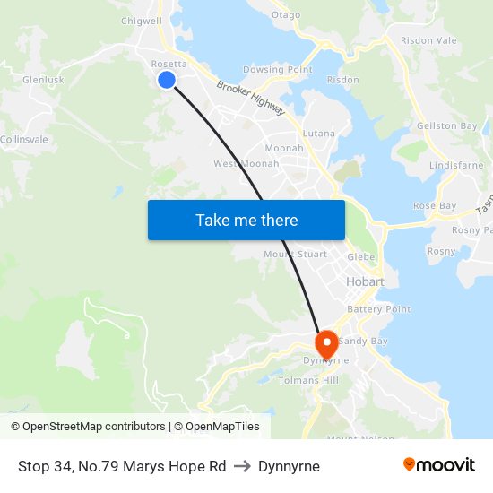 Stop 34, No.79 Marys Hope Rd to Dynnyrne map