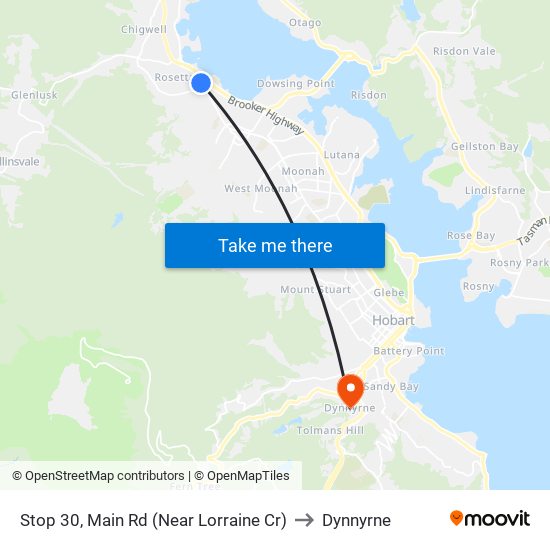 Stop 30, Main Rd (Near Lorraine Cr) to Dynnyrne map