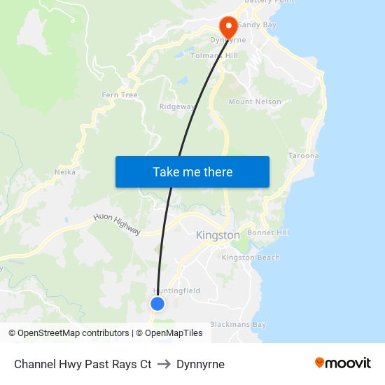 Channel Hwy Past Rays Ct to Dynnyrne map