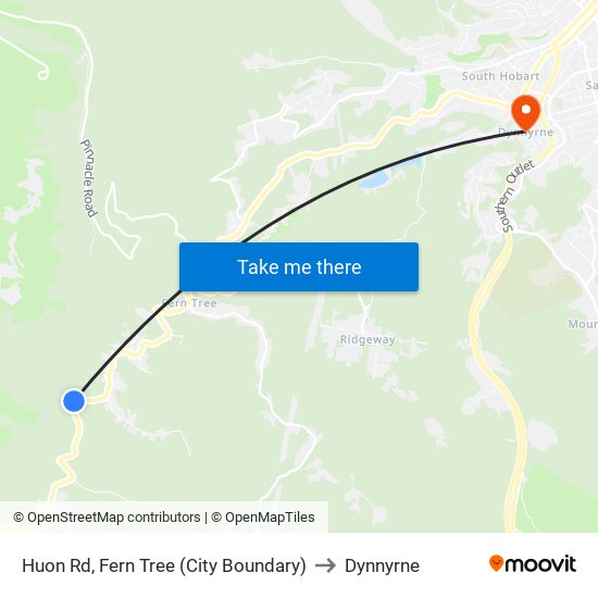 Huon Rd, Fern Tree (City Boundary) to Dynnyrne map