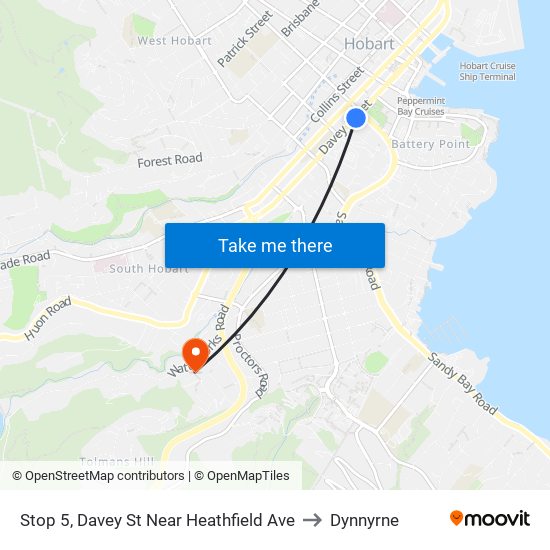 Stop 5, Davey St Near Heathfield Ave to Dynnyrne map