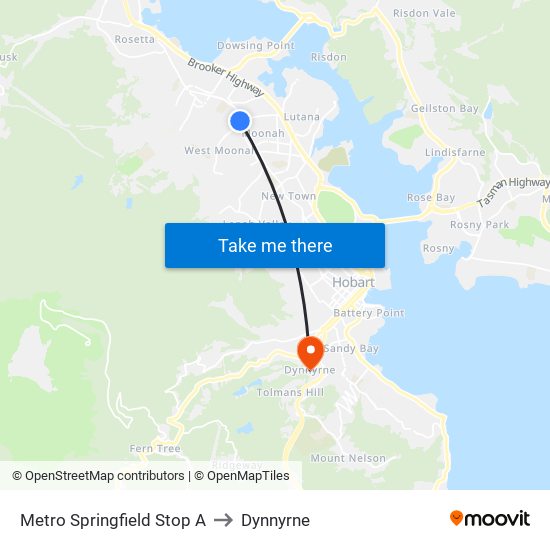 Metro Springfield Stop A to Dynnyrne map